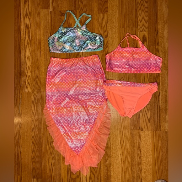 Wonder Nation 4 piece mermaid swim suits (tail, bikini bottoms & 2 tops) XXL 18 - Picture 3 of 11